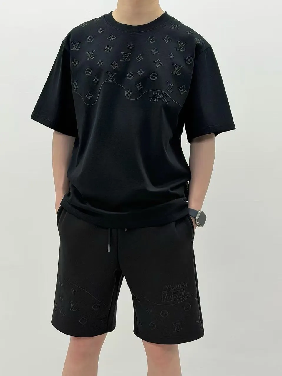 Louis Vuitton/Louis Vuitton wave pattern old flower embroidered logo shorts